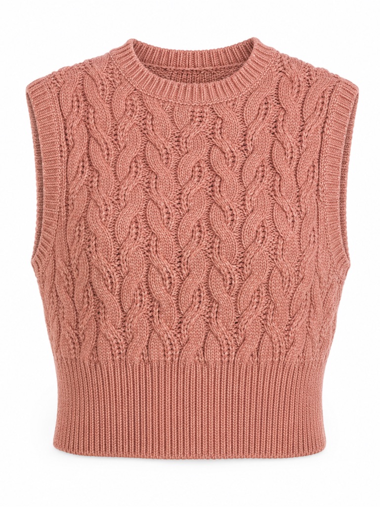 Sincerely Jules Cable Knit Sweater Vest Dusty Rose Women’s L Cropped Preppy
